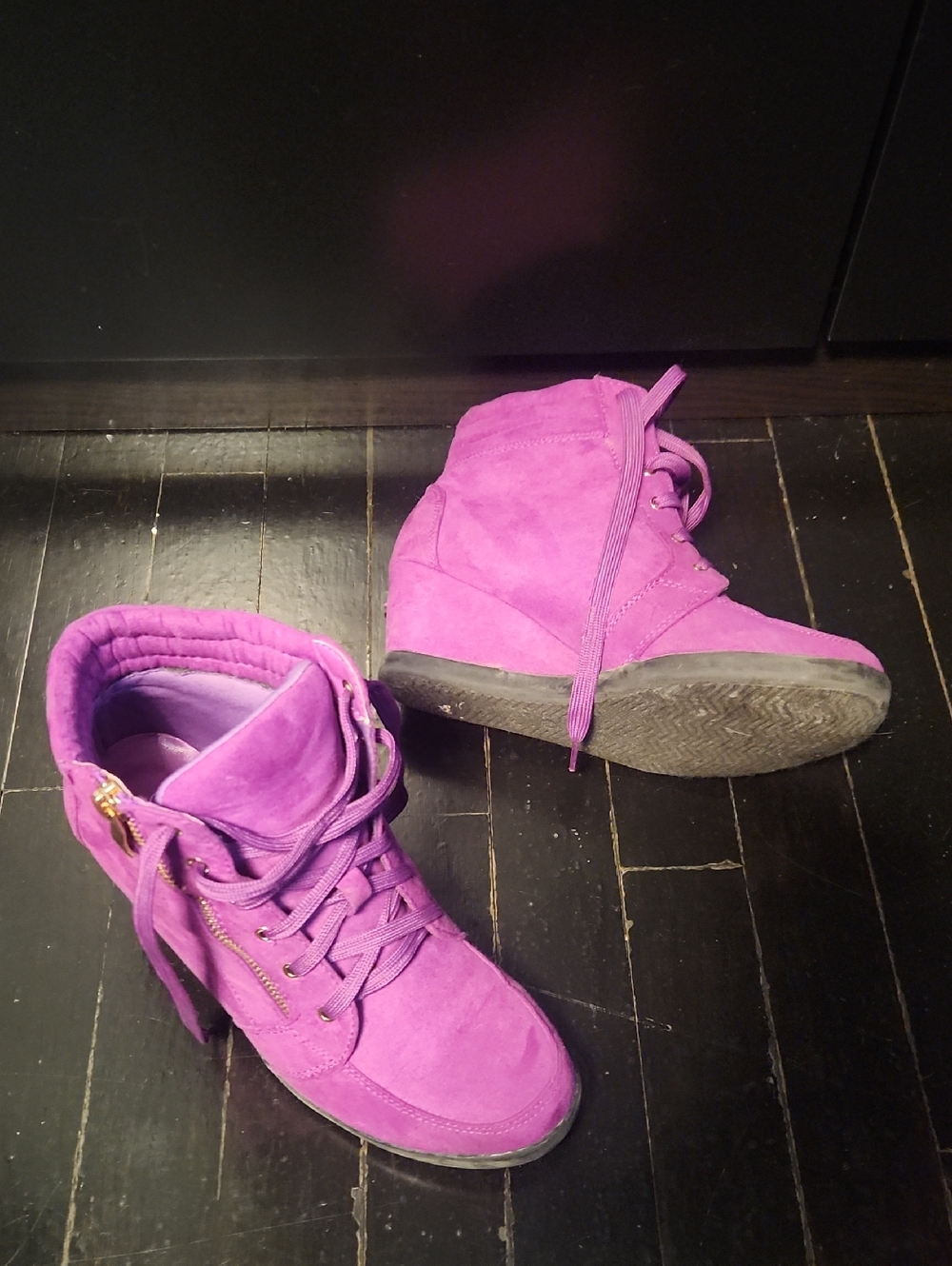 Forever  Bright Purple Suede Like Wedge Sneakers